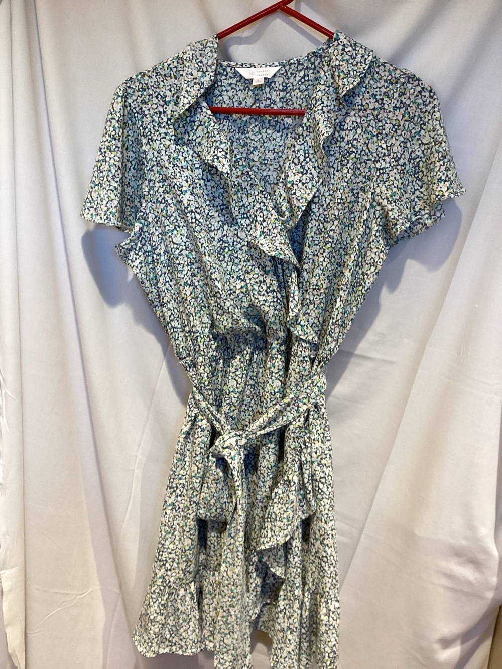 LC Lauren Conrad Blue and Green Floral Print Top